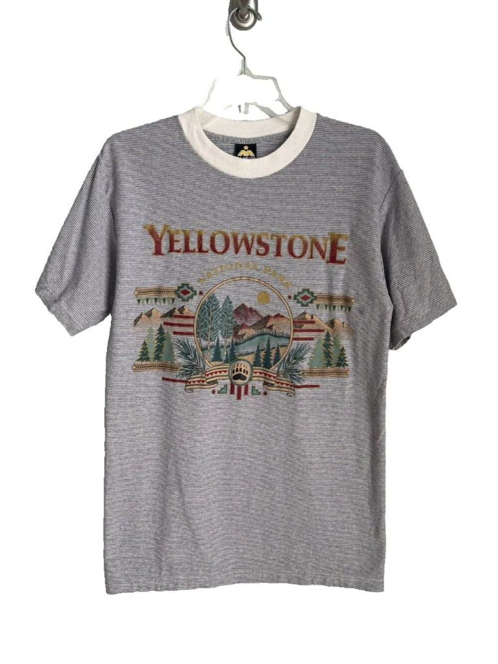 H L Miller Vintage Blue Striped Yellowstone National Park Graphic Tee